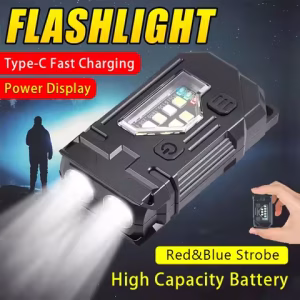 D2 Mini Work Led Flashlight 8 Modes Rechargeable Magnetic Torch Lamp with Metal Clip IP65 Waterproof Black/Orange Power Display - Image 2