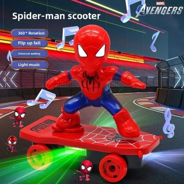 Marvel Spiderman Boys New Fashion Cool Trendy Cartoon Anime Stunt Tumbling Electric Music Skateboard Car Toys Holiday Gifts