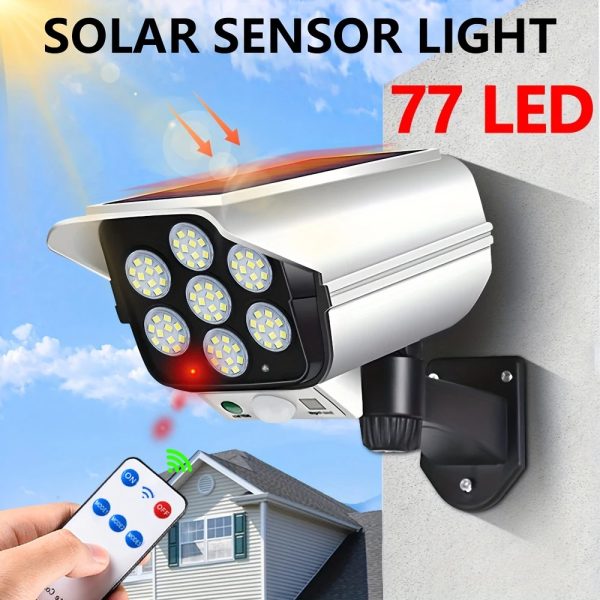 High Simulation Camera Solar Lights 2000 lum 77 LED Outdoor Motion Sensor Wall Light 3 Modes Lighting for garage doors