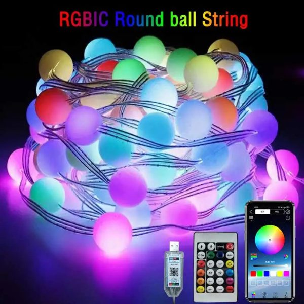 RGBIC Round ball 5V USB Bluetooth LED String APP Music Controller Outdoor waterproof atmosphere camping light garden decoration